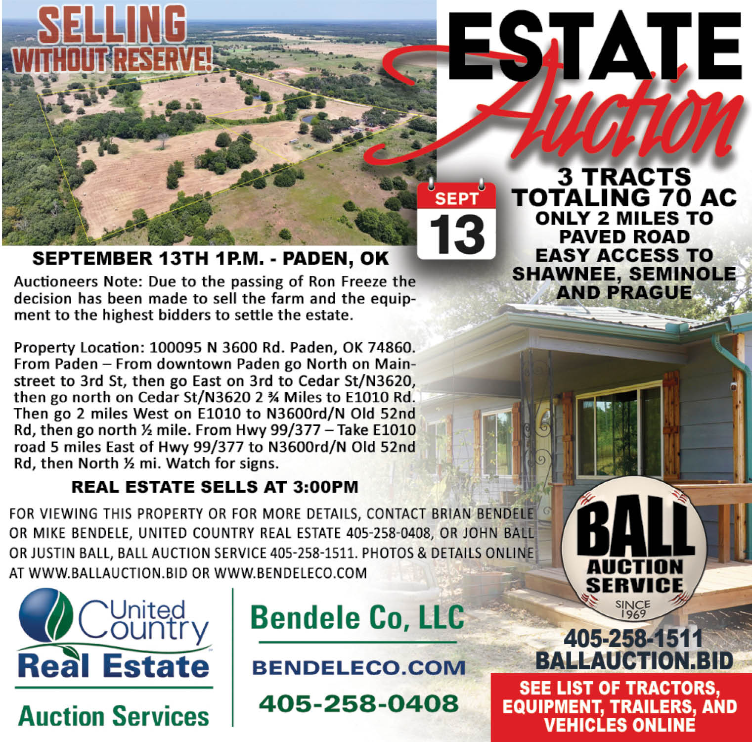 Ball Auction Service estate auction September 13, 2026 in Paden, Oklahoma